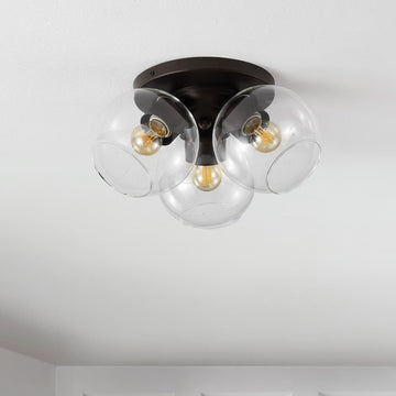 Iris 11.5" Farmhouse Rustic Iron/Glass LED Semi Flush Mount - JONATHAN Y